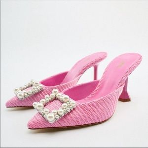 Zara Pearl Beaded High Heel Shoes Size 9